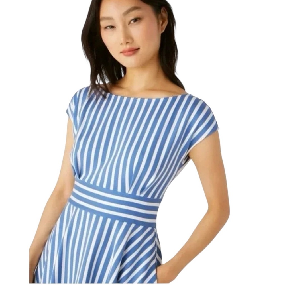 KATE SPADE DRESS Basket Stripe Ponte Fiorella Preppy Blue White Sz Small - Picture 4 of 12
